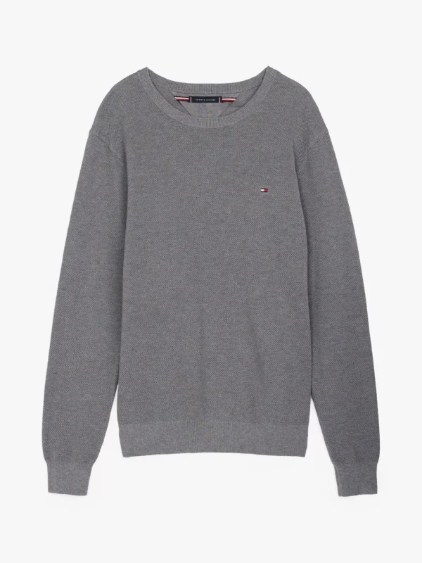 Tommy Hilfiger Rundhals-Pullover aus Strukturstrick MEDIUM GREY HEATHER Hot