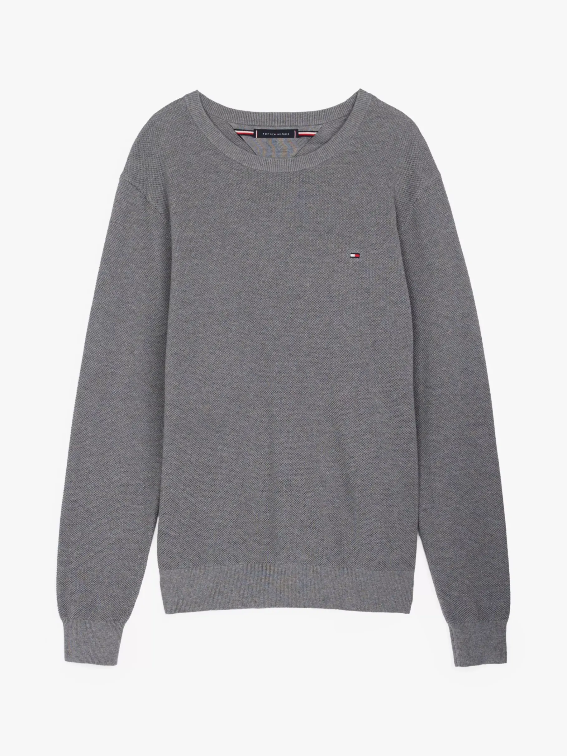 Tommy Hilfiger Rundhals-Pullover aus Strukturstrick MEDIUM GREY HEATHER Hot