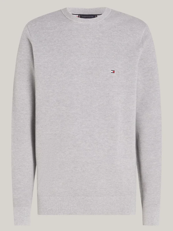 Tommy Hilfiger Rundhals-Pullover aus Strukturstrick LIGHT GREY HEATHER Best Sale