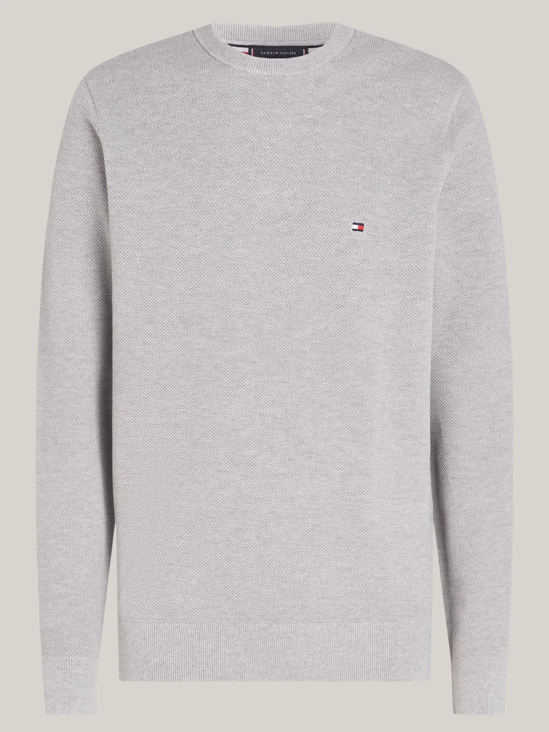 Tommy Hilfiger Rundhals-Pullover aus Strukturstrick LIGHT GREY HEATHER Best Sale
