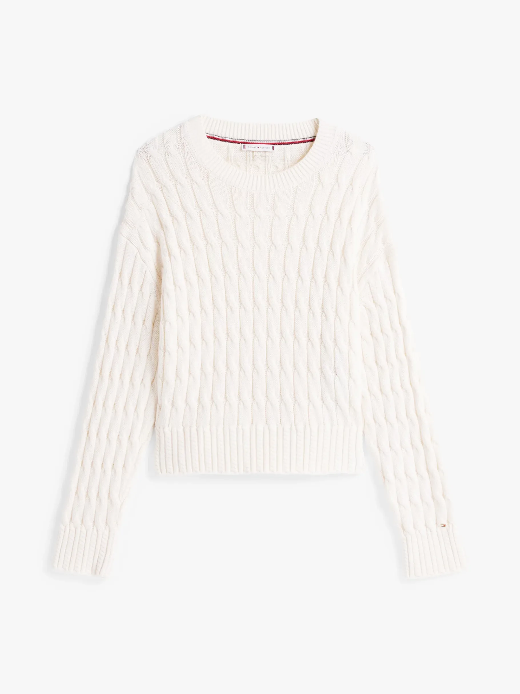 Tommy Hilfiger Rundhals-Pullover im Zopfstrick-Design IVORY PETAL New