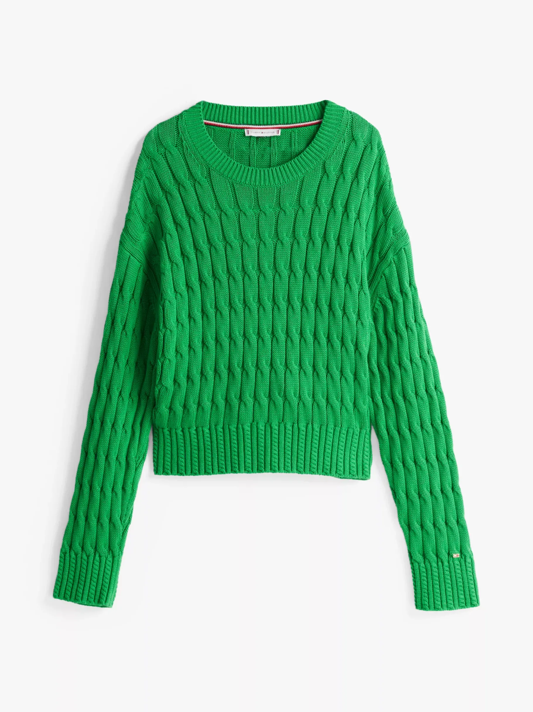 Tommy Hilfiger Rundhals-Pullover im Zopfstrick-Design RADIANT GREEN Best Sale