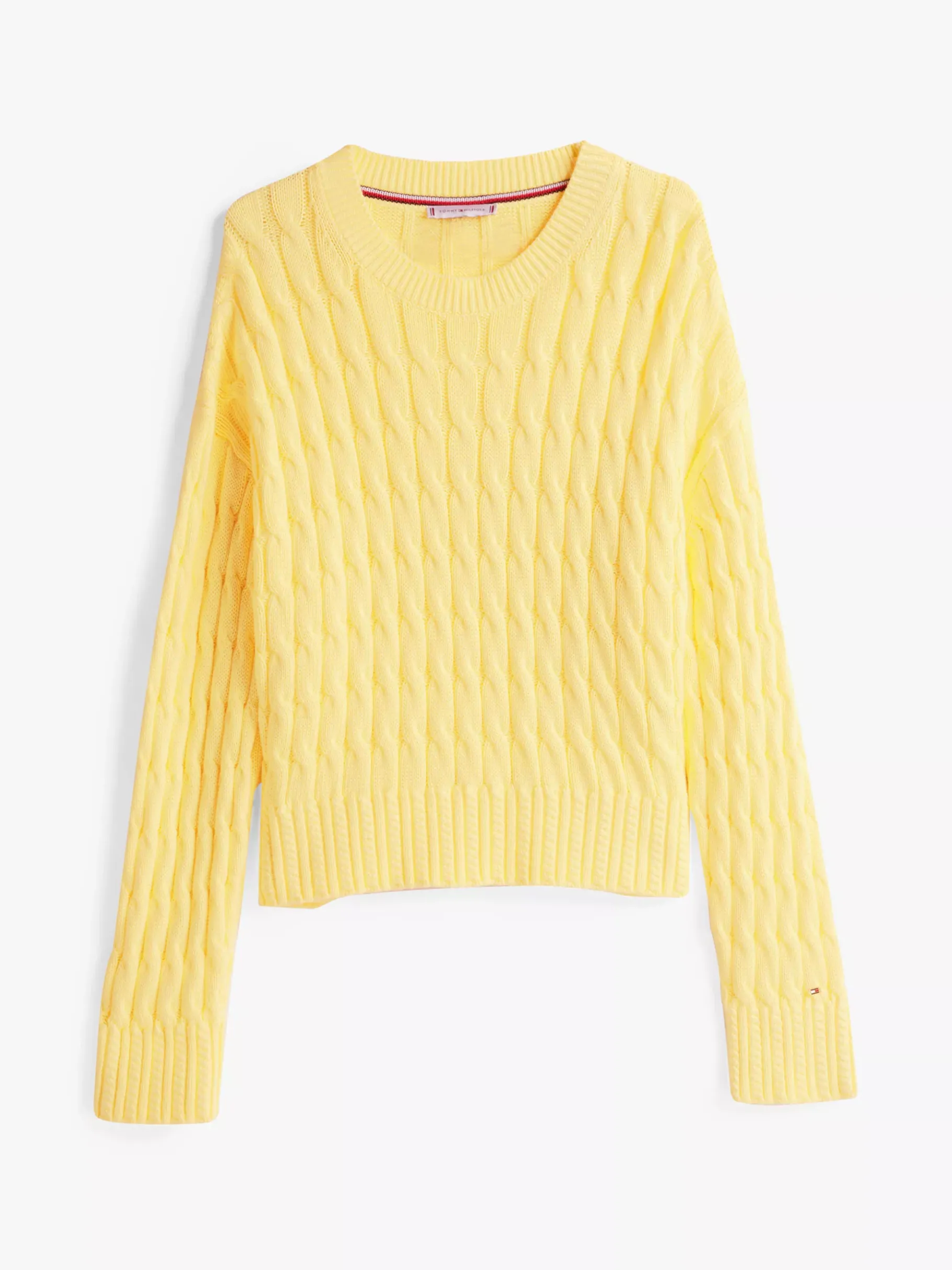 Tommy Hilfiger Rundhals-Pullover im Zopfstrick-Design CITRONELLA Sale