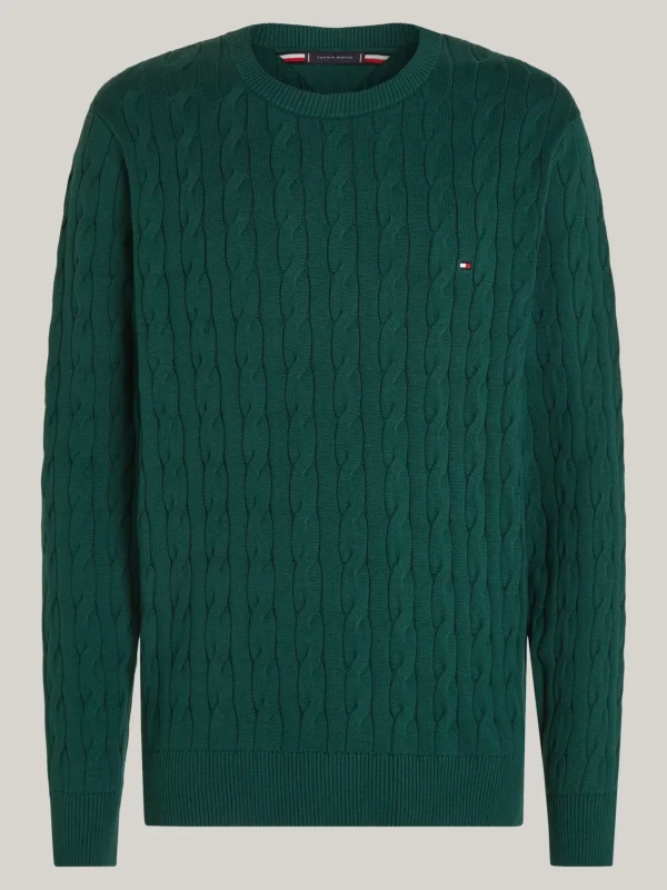 Tommy Hilfiger Rundhals-Pullover mit Zopfmuster ORNAMENTAL GREEN Online