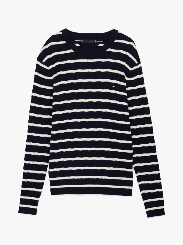 Tommy Hilfiger Rundhals-Pullover mit Zopfmuster DESERT SKY / IVORY PETAL Sale