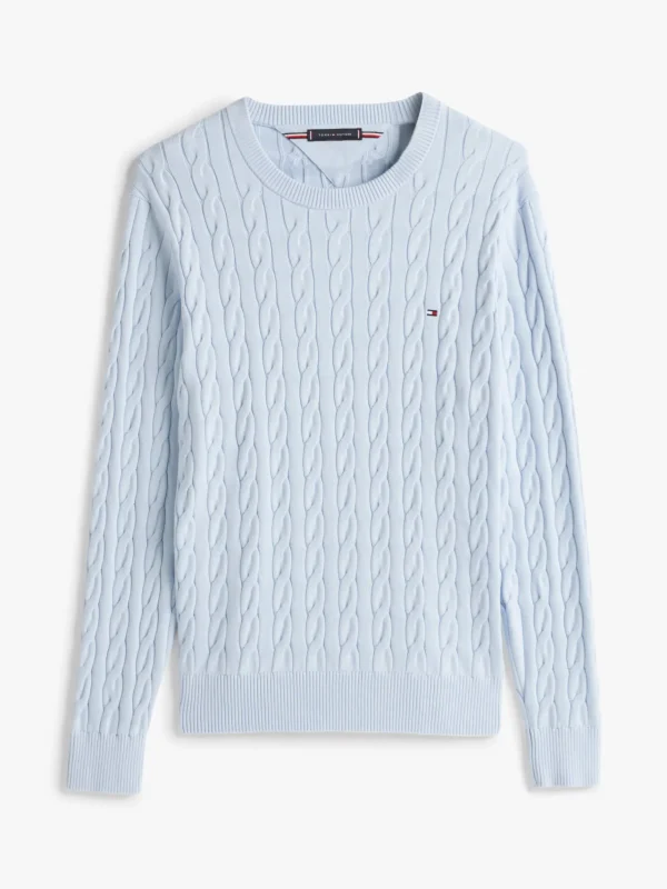 Tommy Hilfiger Rundhals-Pullover mit Zopfmuster BREEZY BLUE Best