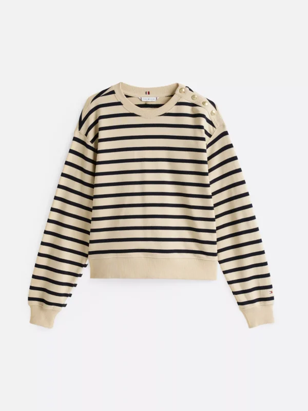 Tommy Hilfiger Rundhals-Sweatshirt mit Schulter-Knöpfen BRETON STP IVORY/ DESERT SKY New