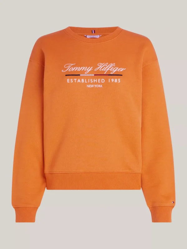 Tommy Hilfiger Rundhals-Sweatshirt mit Schreibschrift-Logo AUTUMN ORANGE Online