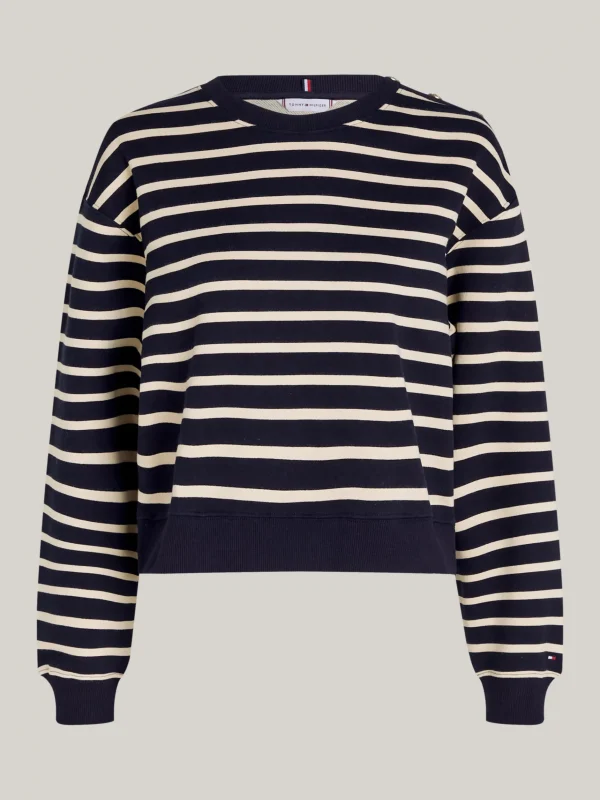 Tommy Hilfiger Rundhals-Sweatshirt mit Schulter-Knöpfen BRETON STP DESERT SKY/COUNTRY IVORY Online