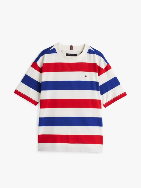 Tommy Hilfiger Rundhals-T-Shirt mit aufgestickter Flag RED BLUE WHITE STRIPE Best Sale