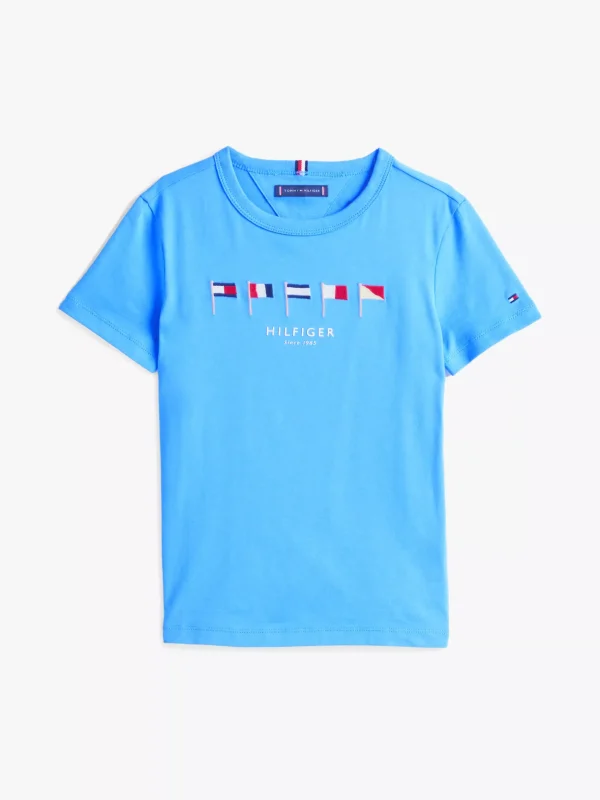 Tommy Hilfiger Rundhals-T-Shirt mit aufgestickten Flaggen BLUE SPELL Sale