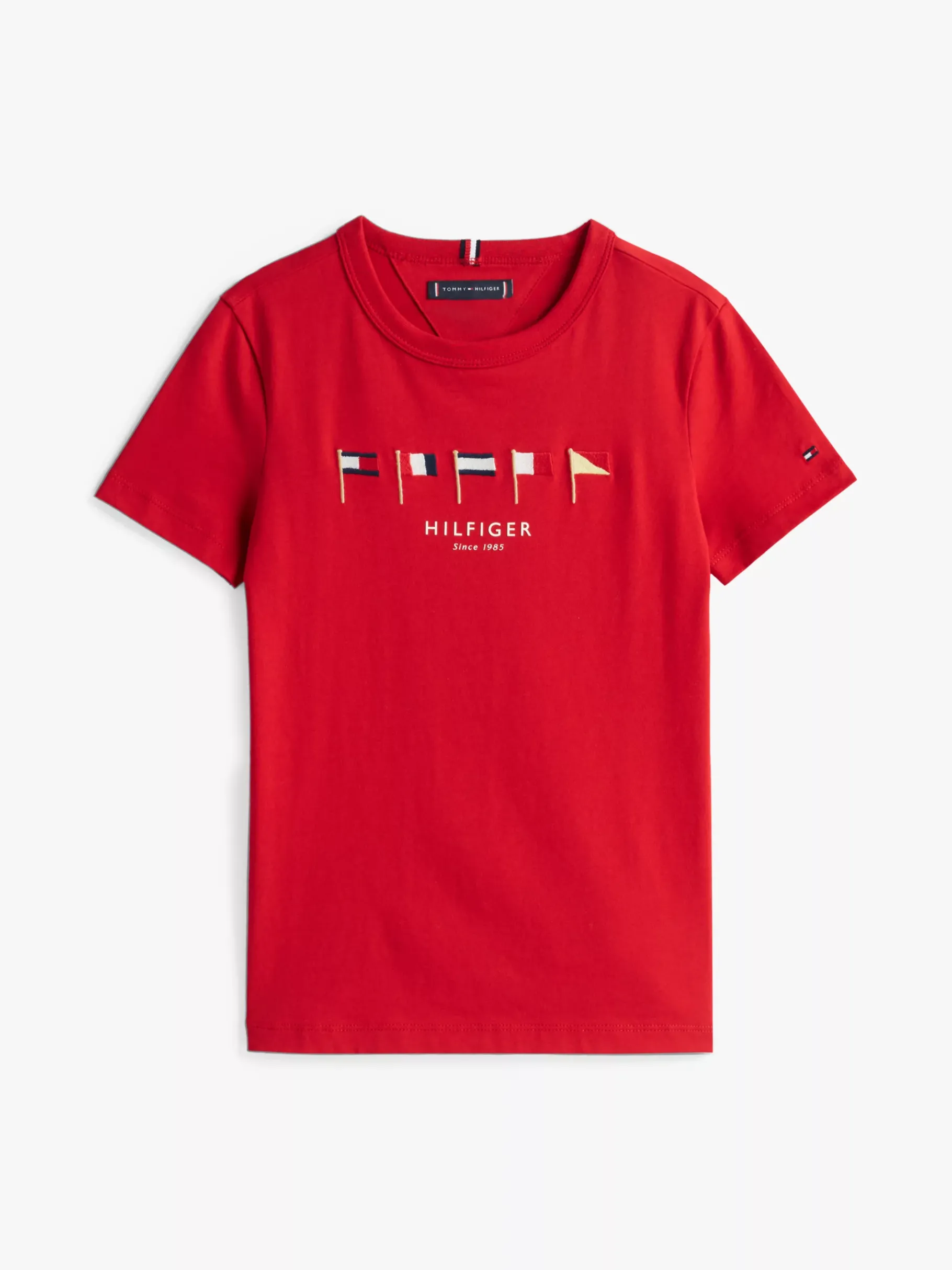 Tommy Hilfiger Rundhals-T-Shirt mit aufgestickten Flaggen PRIMARY RED Sale