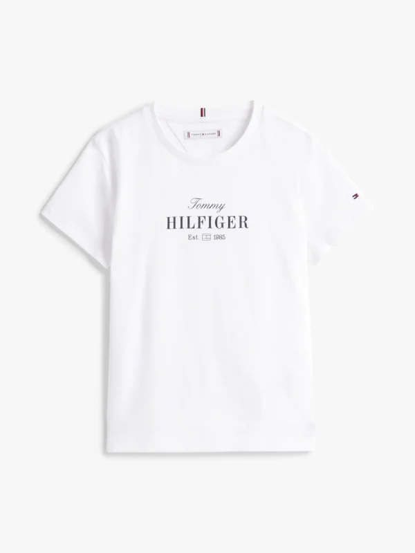 Tommy Hilfiger Rundhals-T-Shirt mit Glitzer-Logo WHITE Fashion