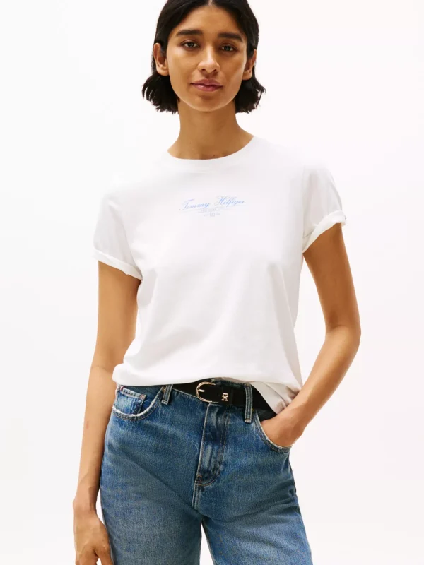 Tommy Hilfiger Rundhals-T-Shirt mit Logo ECRU New