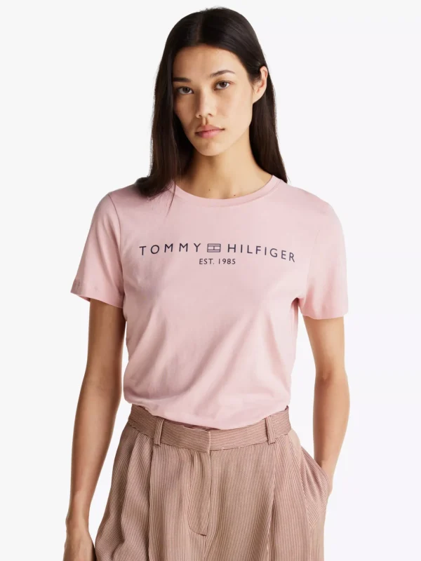 Tommy Hilfiger Rundhals-T-Shirt mit Logo FOGGY PINK Sale