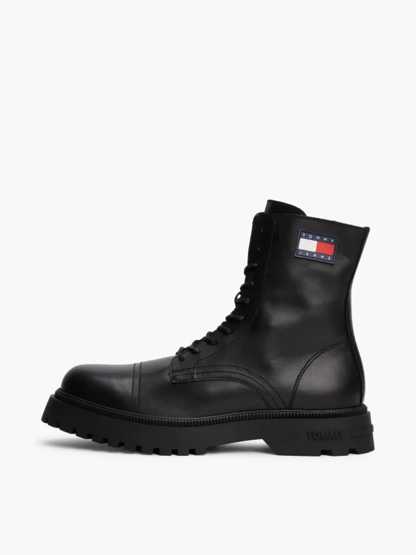 Tommy Hilfiger Rutschhemmender mittelhoher Leder-Schnürstiefel BLACK Online