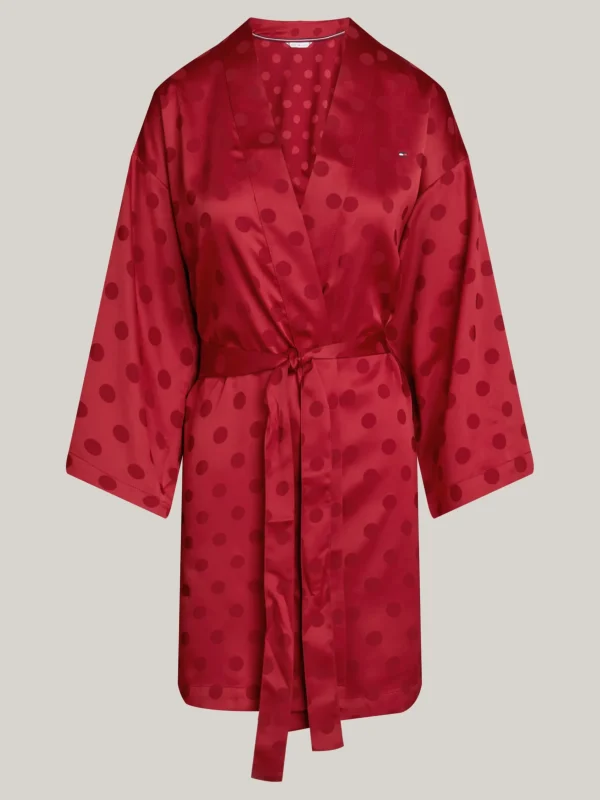 Tommy Hilfiger Satin-Bademantel mit Jacquard-Punkten REGATTA RED Hot