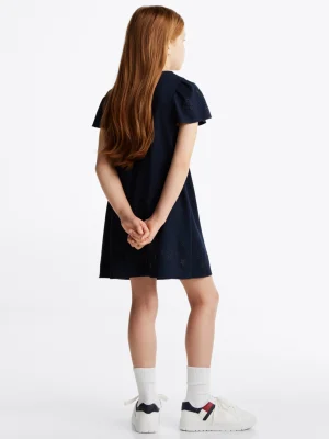 Tommy Hilfiger Schmetterlingsärmel-Kleid mit Lochstickerei DARK NIGHT NAVY Clearance