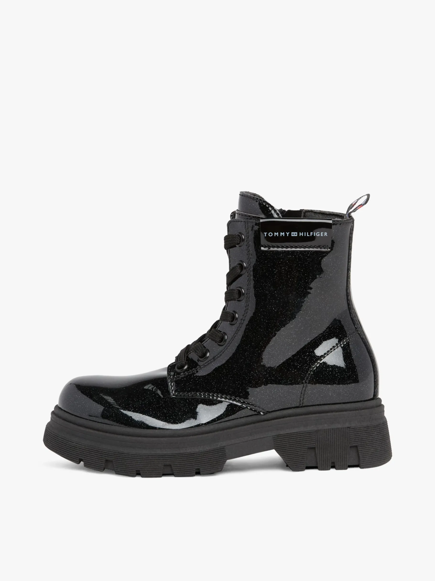 Tommy Hilfiger Schnürstiefel mit Lack-Finish und Glitzer BLACK Outlet