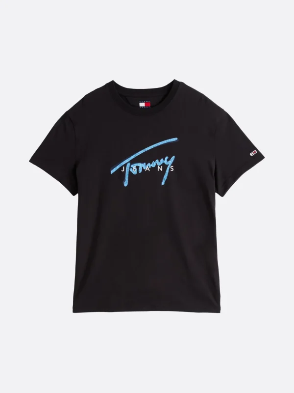 Tommy Hilfiger Signature Rundhals-T-Shirt mit Logo BLACK Sale