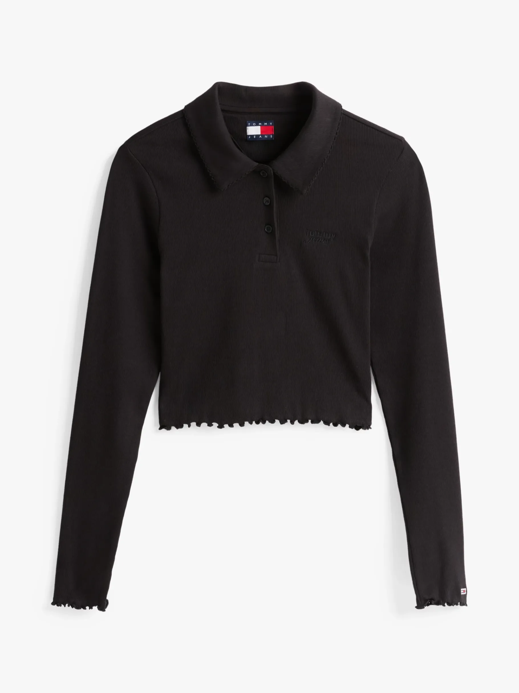 Tommy Hilfiger Slim Cropped Fit Langarm-Poloshirt BLACK Cheap