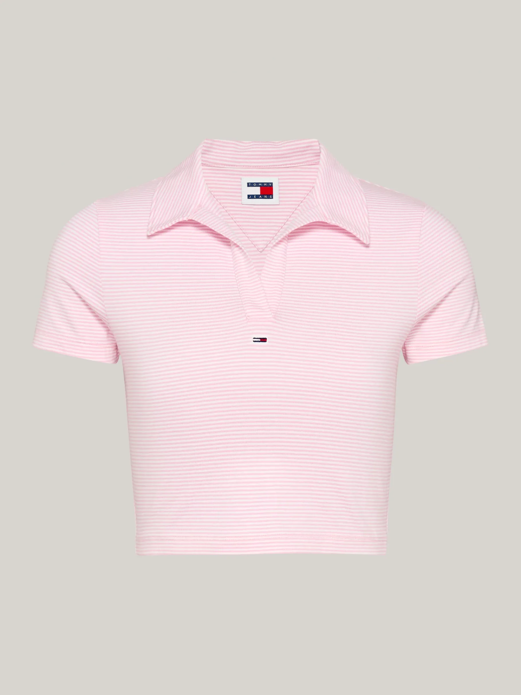Tommy Hilfiger Slim Cropped Fit Poloshirt mit V-Ausschnitt BALLET PINK / STRIPE Outlet