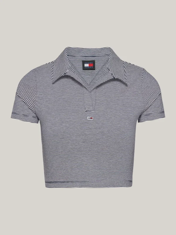 Tommy Hilfiger Slim Cropped Fit Poloshirt mit V-Ausschnitt DARK NIGHT NAVY / STRIPE Fashion
