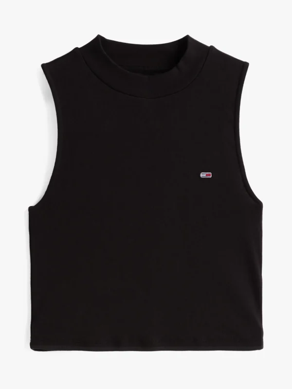 Tommy Hilfiger Slim Cropped Fit Tanktop mit Mock Neck BLACK Discount