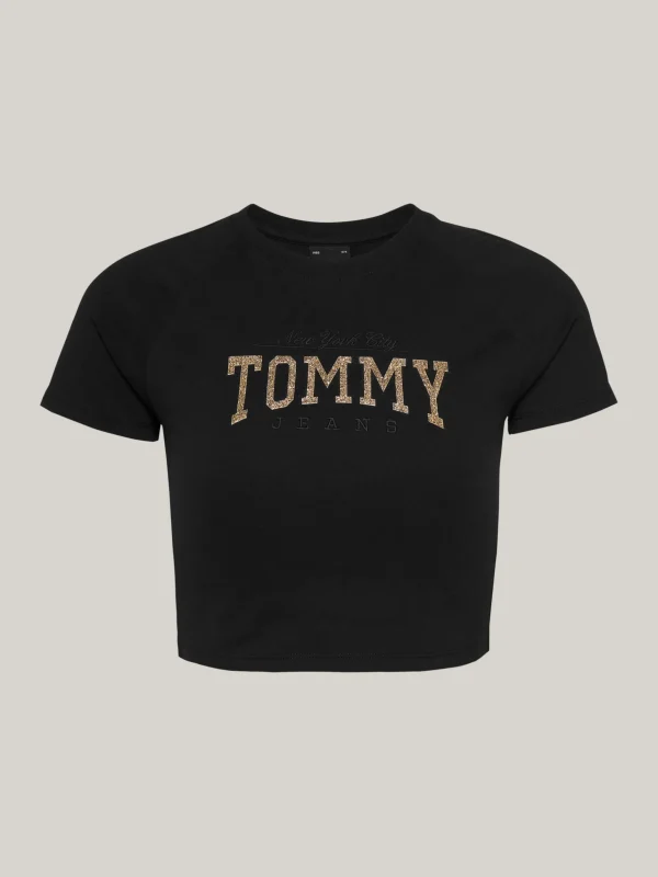 Tommy Hilfiger Slim Fit Crop Top mit Glitzer-Logo BLACK Clearance