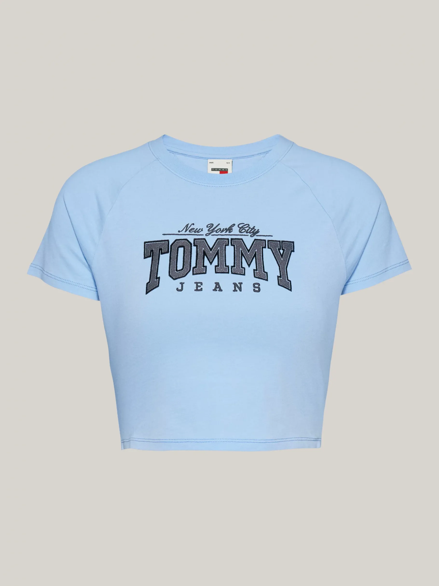 Tommy Hilfiger Slim Fit Crop Top mit Glitzer-Logo VESSEL BLUE New