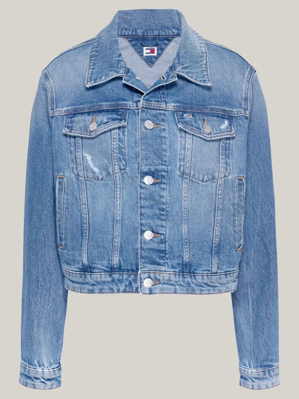 Tommy Hilfiger Slim Fit Cropped Fit Jeans-Truckerjacke DENIM MEDIUM Clearance