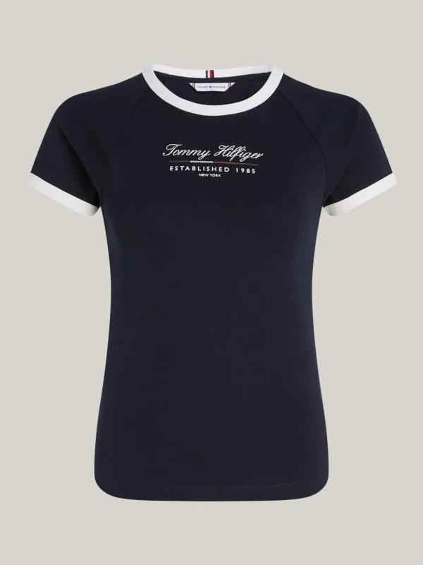 Tommy Hilfiger Slim Fit Logo-T-Shirt mit Kontrast-Besätzen DESERT SKY Cheap