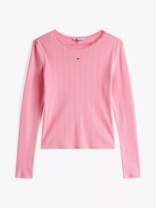 Tommy Hilfiger Slim Fit Pointelle-Langarmshirt PINK SUGAR Best Sale