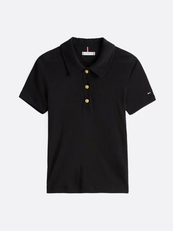 Tommy Hilfiger Slim Fit Poloshirt mit goldfarbenen Knöpfen BLACK Best