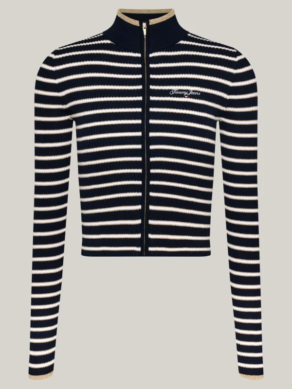 Tommy Hilfiger Slim Fit Reißverschluss-Cardigan mit Streifen DARK NIGHT NAVY / STRIPE Cheap