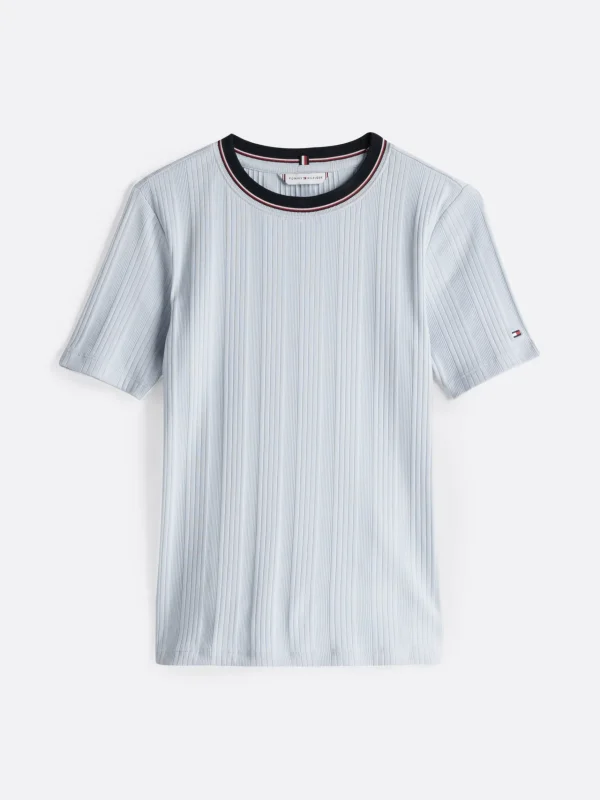 Tommy Hilfiger Slim Fit Rippstrick-T-Shirt mit Kragen-Detail BREEZY BLUE Fashion