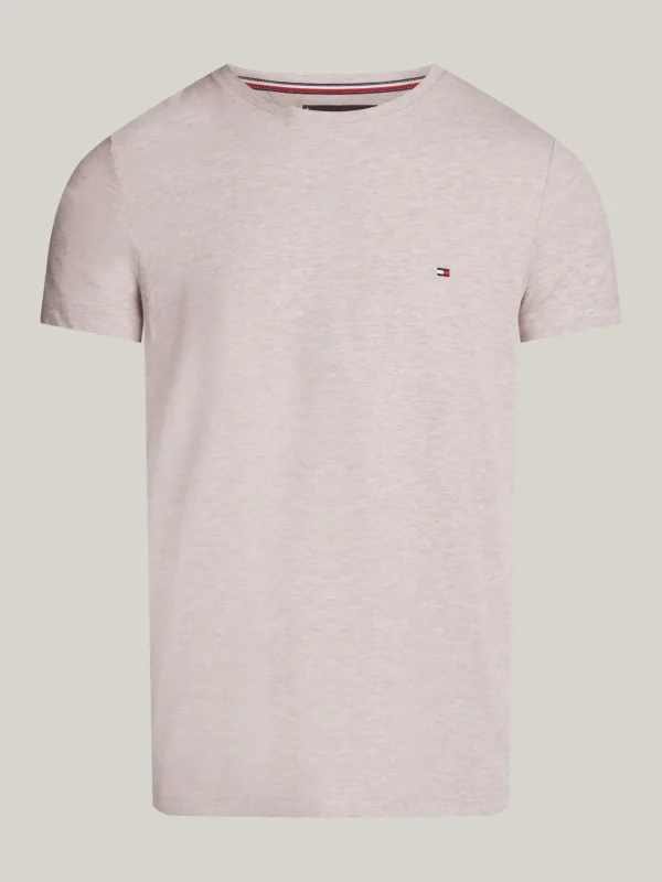 Tommy Hilfiger Slim Fit T-Shirt mit Flag-Stickerei HEATHERED PEBBLE Flash Sale