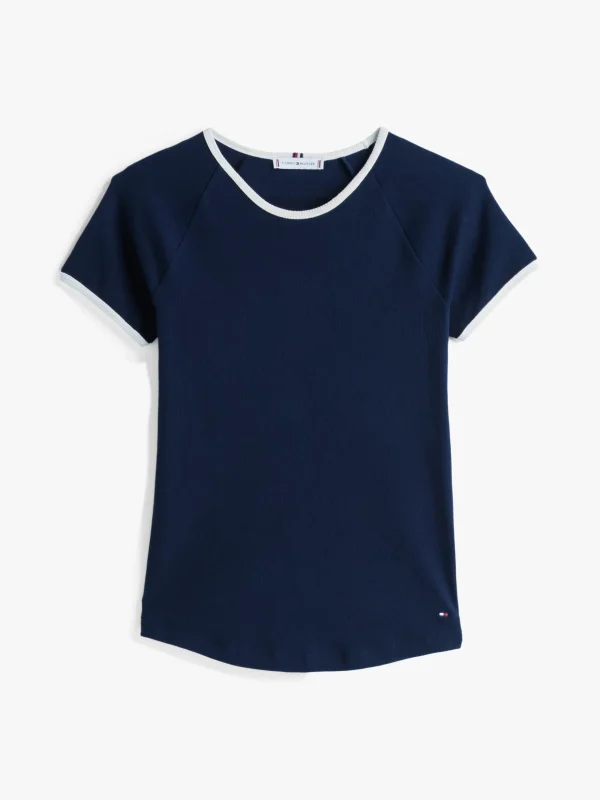 Tommy Hilfiger Slim Fit T-Shirt mit Kontrast-Rundhals DARK NIGHT NAVY Fashion