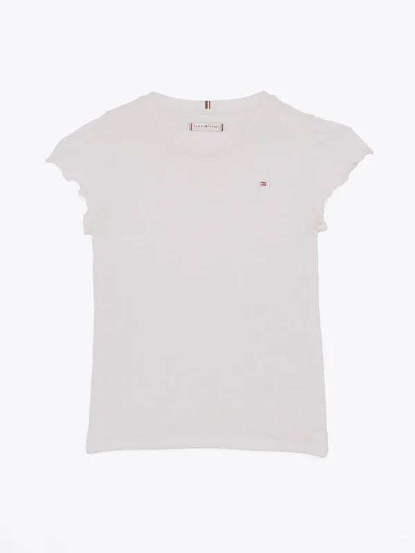 Tommy Hilfiger Slim Fit T-Shirt mit Rüschen-Ärmeln WHITE Hot
