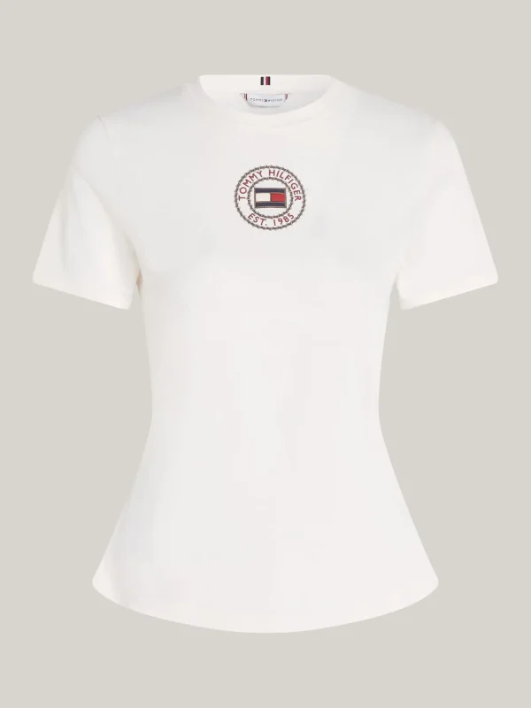Tommy Hilfiger Slim Fit T-Shirt mit Stempel-Logo ANCIENT WHITE Hot