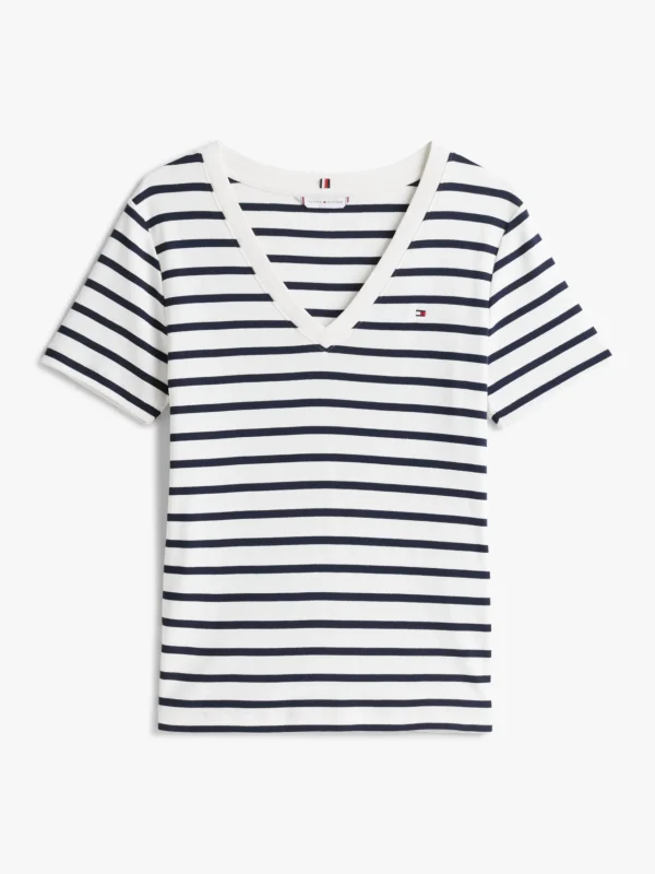 Tommy Hilfiger Slim Fit T-Shirt mit V-Ausschnitt BRETON DARK NIGHT NAVY STP Clearance