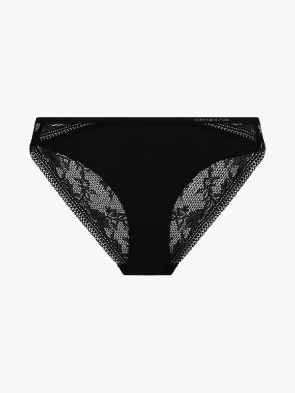 Tommy Hilfiger Slip mit Logo-Taillenbund und Spitzenbesatz BLACK Clearance