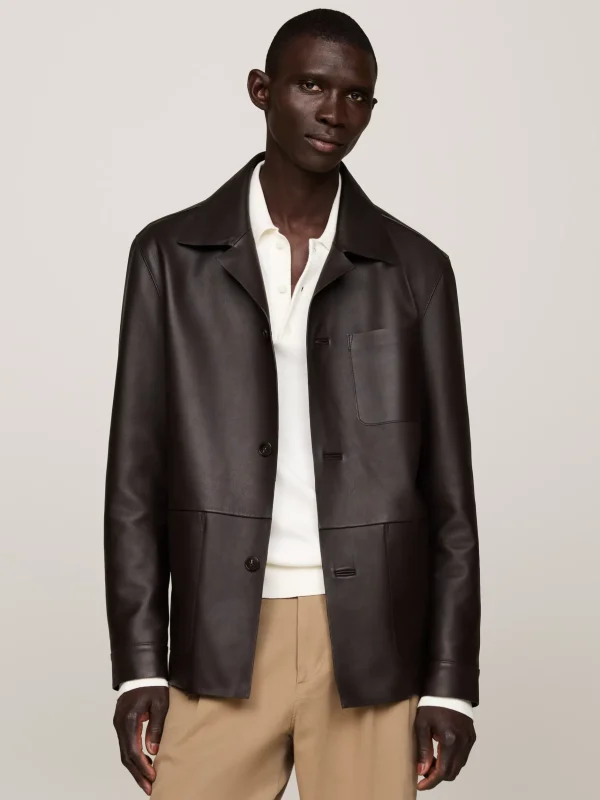 Tommy Hilfiger Smart Casual Lederjacke DARK COFFEE Outlet