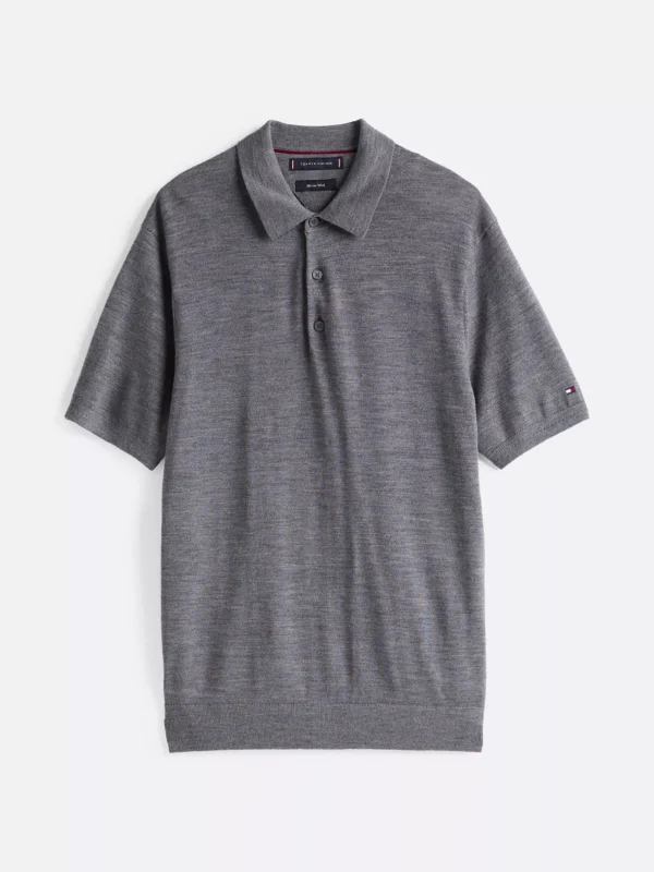 Tommy Hilfiger Smart Casual Poloshirt aus reiner Wolle MEDIUM GREY HEATHER Clearance
