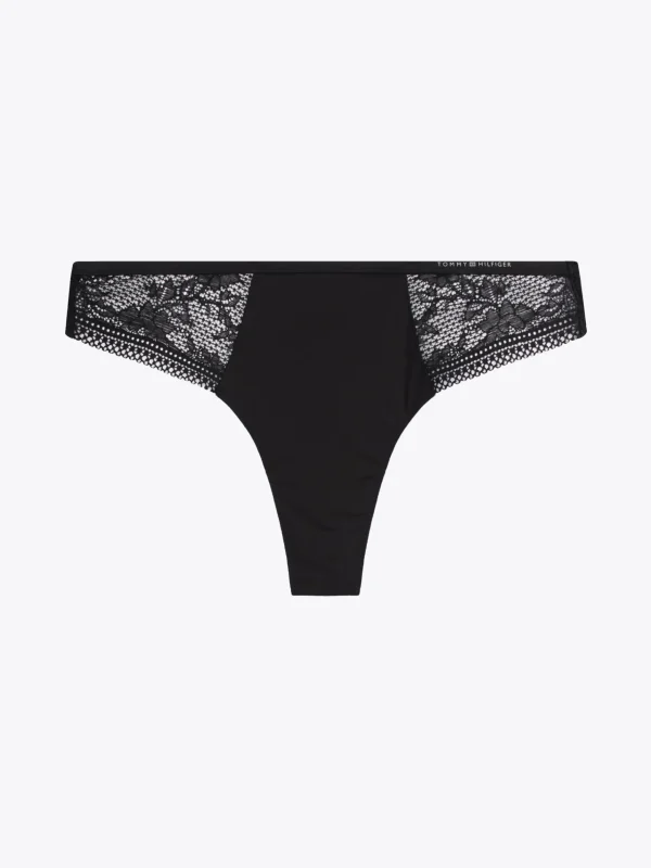Tommy Hilfiger String mit Logo-Taillenbund und Spitzenbesatz BLACK Hot