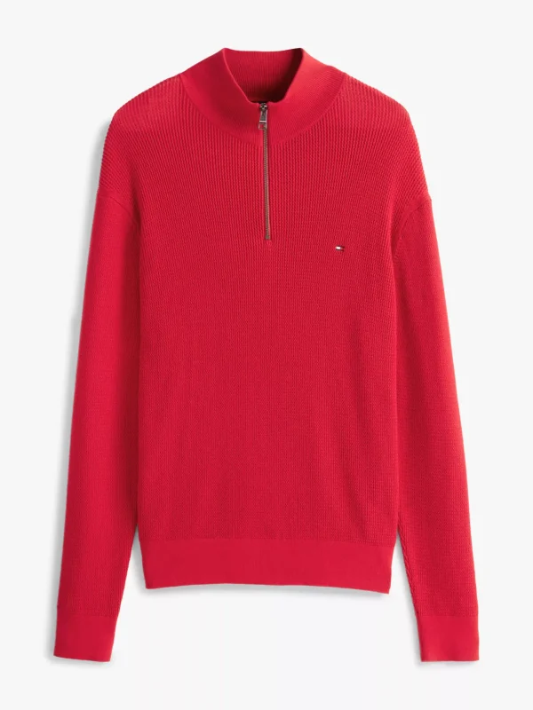 Tommy Hilfiger Strukturierter Pullover mit Viertel-Reißverschluss MEDIUM RED Shop