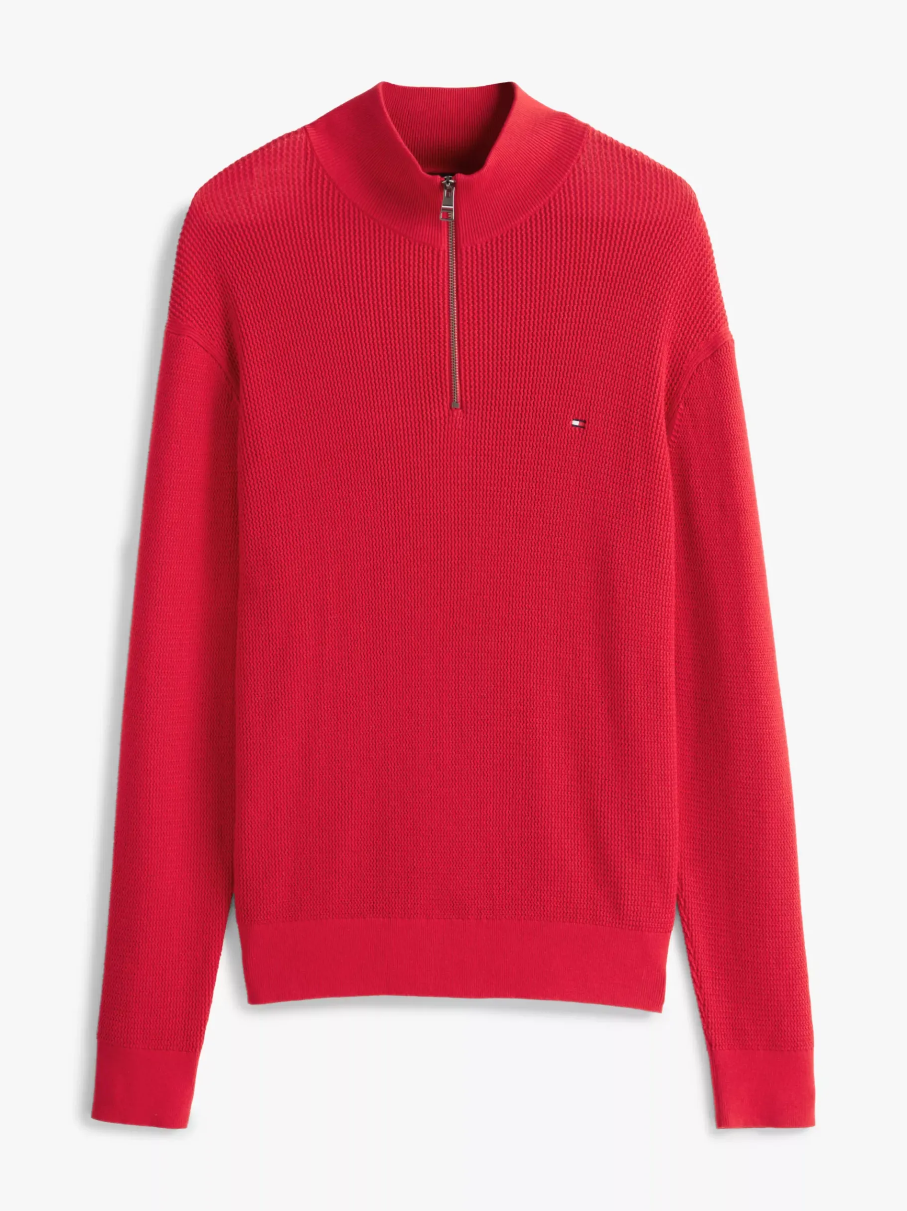 Tommy Hilfiger Strukturierter Pullover mit Viertel-Reißverschluss MEDIUM RED Shop