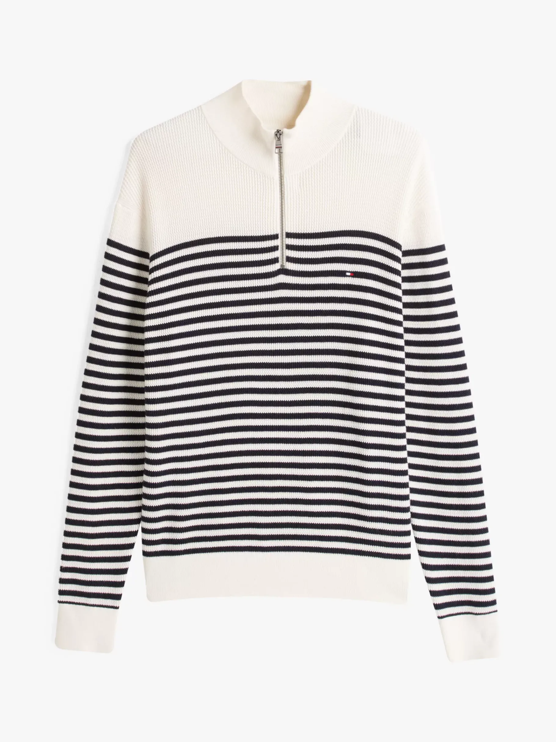 Tommy Hilfiger Strukturierter Pullover mit Viertel-Reißverschluss IVORY PETAL / DESERT SKY Online