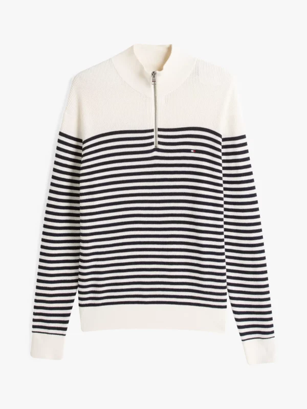 Tommy Hilfiger Strukturierter Pullover mit Viertel-Reißverschluss IVORY PETAL / DESERT SKY Online