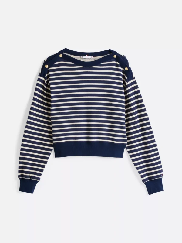 Tommy Hilfiger Sweatshirt mit U-Boot-Ausschnitt und Knöpfen BRETON STP COUNTRY IVORY/ NIGHT SKY Cheap